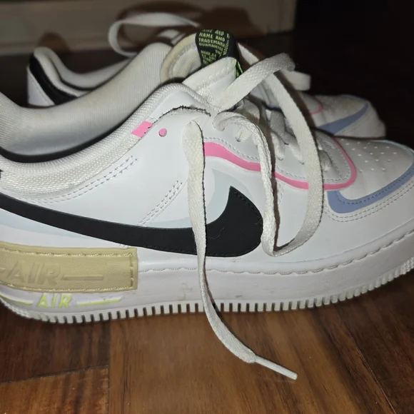 Nike Air Force 1 White Sneakers with Pink and Blue Accents - Picture 5 of 12